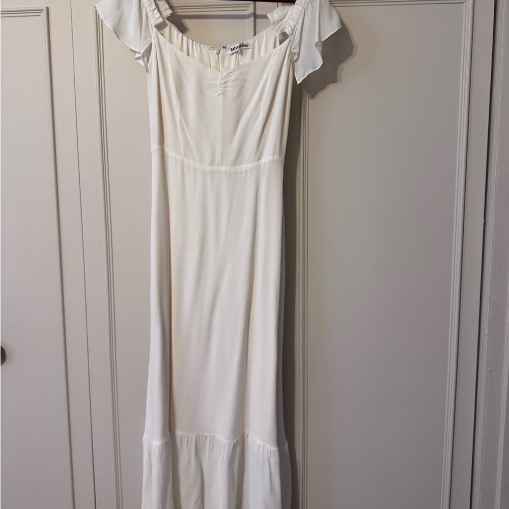 Reformation Butterfly Dress in Cream Strapless Off-the-Shoulder - Picture 6 of 9